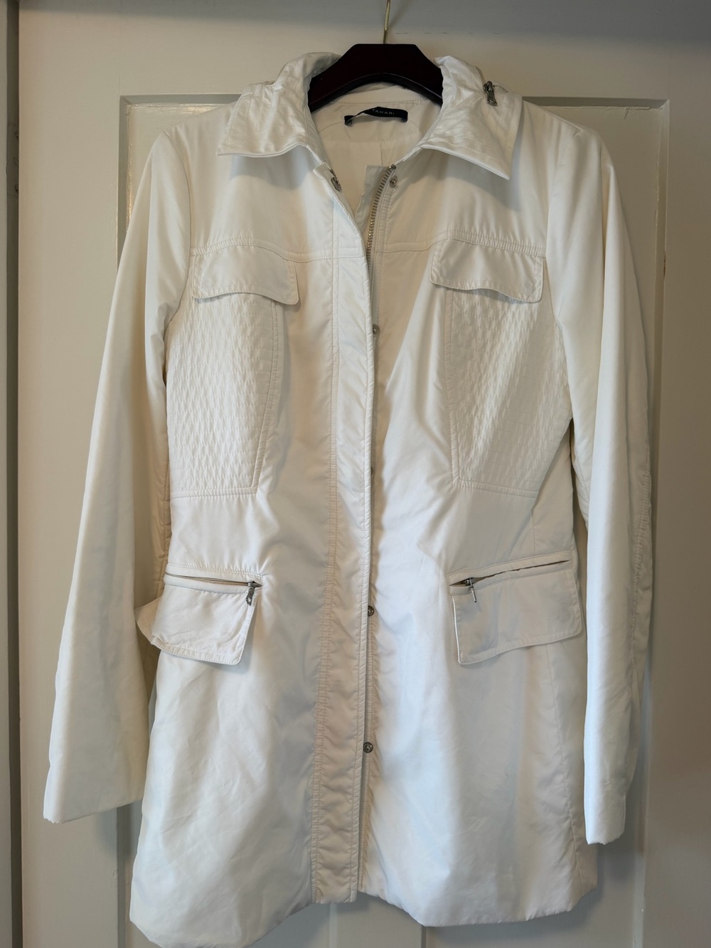 Ellie Tahari White Hooded Utility Rain Jacket Coat Size M